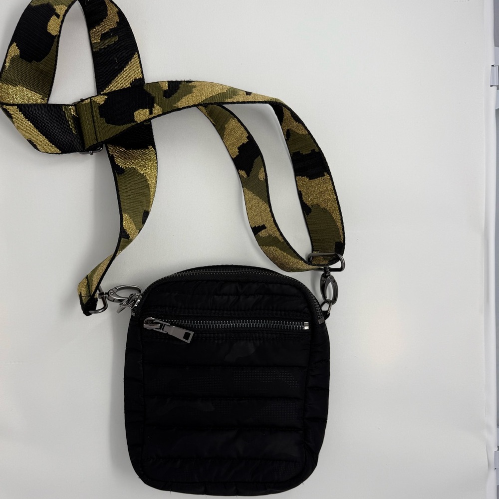 THINK ROYLN Black Quilted Bag with Camouflage Strap